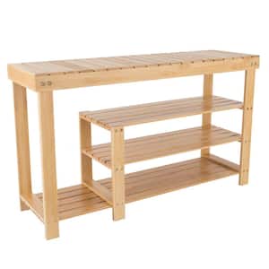 20.75 in. W H x 35.3 in. W 9- Pair Bamboo Wood Shoe Storage Bench with 3 Tiers