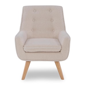 Karli Crisp White Sherpa Kids Chair with Natural Finished Legs