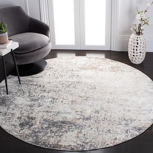 Aston Ivory/Gray Doormat 3 ft. x 3 ft. Distressed Abstract Round Area Rug