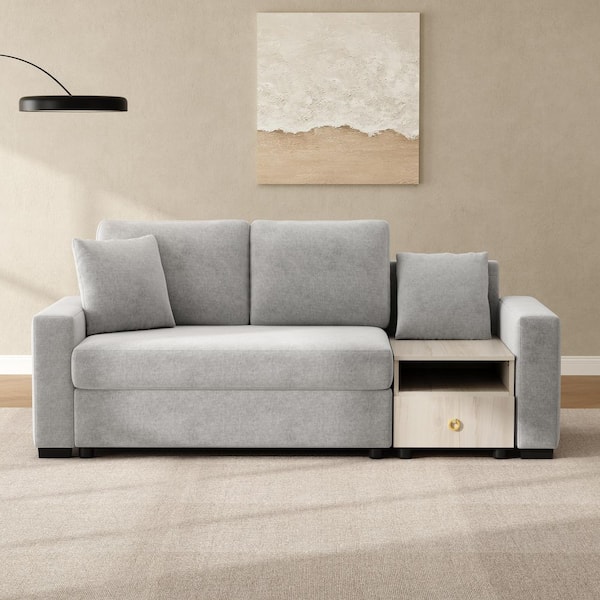Cevano 79.3 in. Square Arm Chenille Upholstered Rectangle 2-Seat Storage Modular Sofa in Grey with Center Console