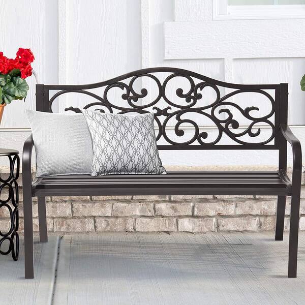 brown metal outdoor bench