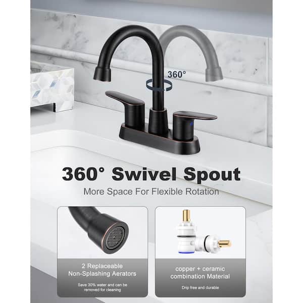 4 in. Centerset Double Handle High Arc Bathroom Faucet with Drain Kit in Oil Rubbed Bronze