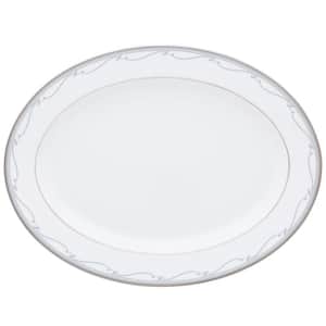 Satin Flourish 14 in. (White) Porcelain Bone China Oval Platter