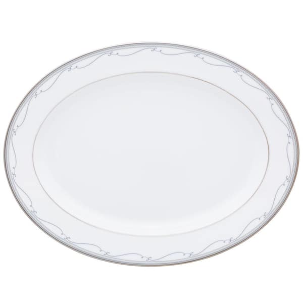 Noritake Satin Flourish 14 in. (White) Porcelain Bone China Oval Platter