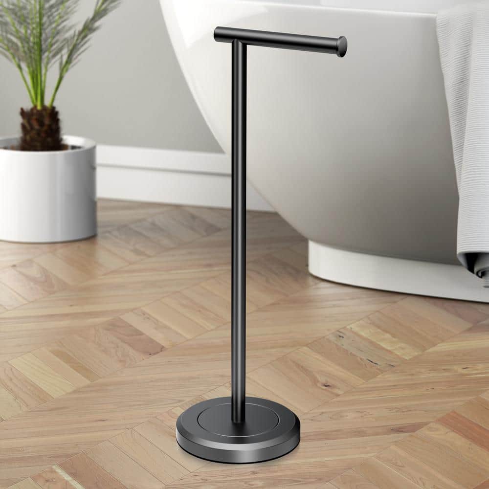 Latitude Matte Black Freestanding Toilet Paper Holder with Weighted Base