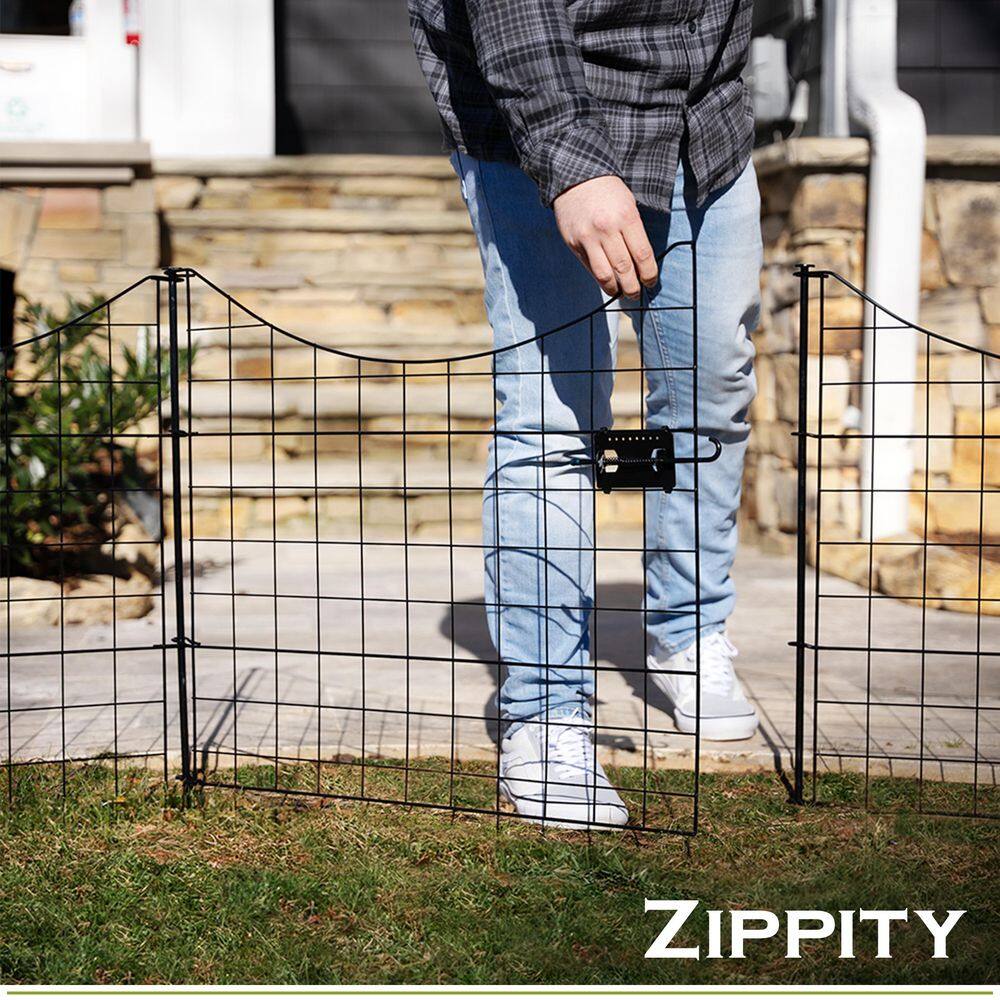 25in H Black Metal No Dig Garden Fence Panels with Gate