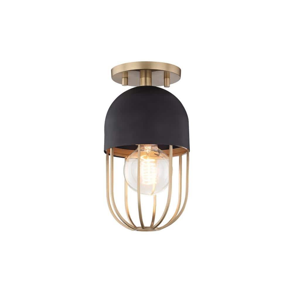 MITZI HUDSON VALLEY LIGHTING Haley 1-Light Aged Brass and Black Flush Mount  with Black Accents H145601-AGB/BK - The Home Depot