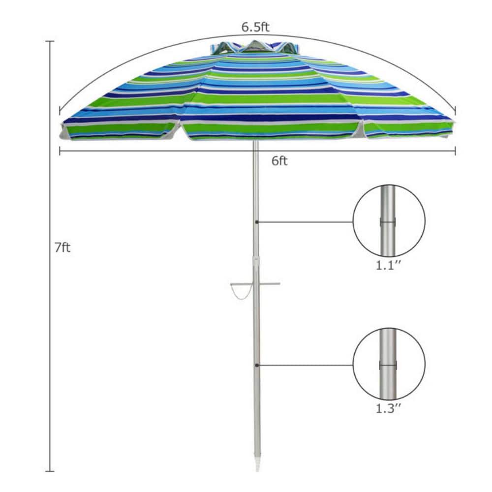 Green 6.5 ft Beach Umbrella with Sun Shade and Carry Bag