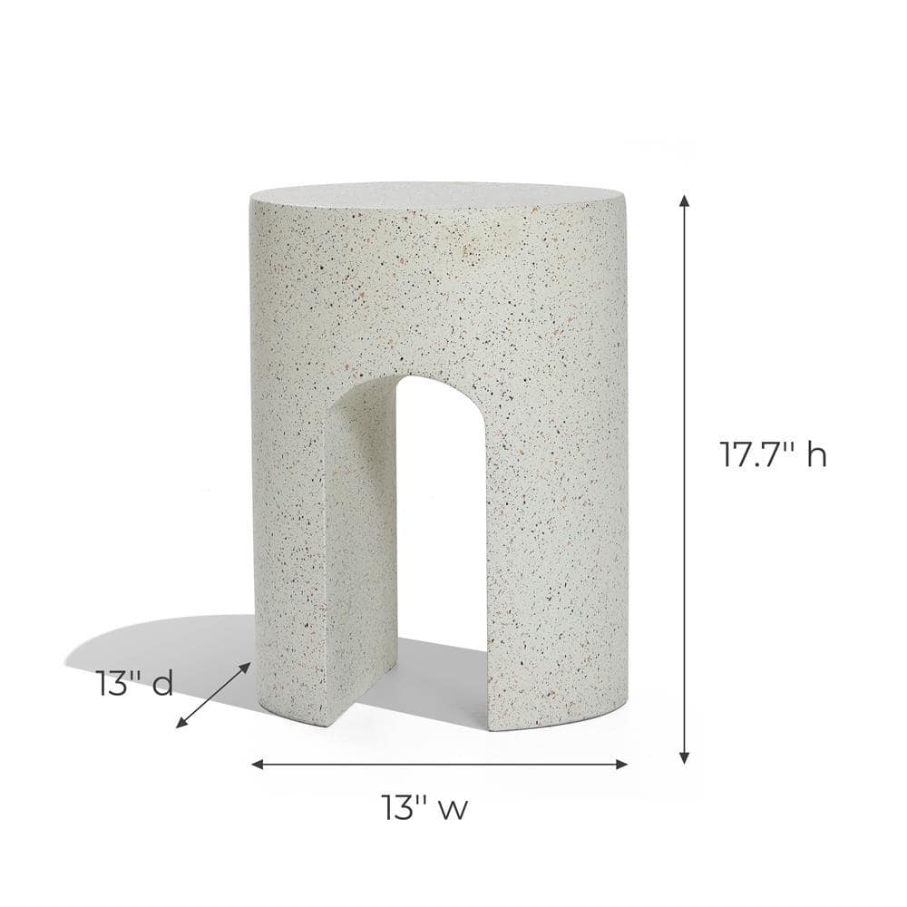 Ivory White Cement U-Shaped Outdoor Side Table