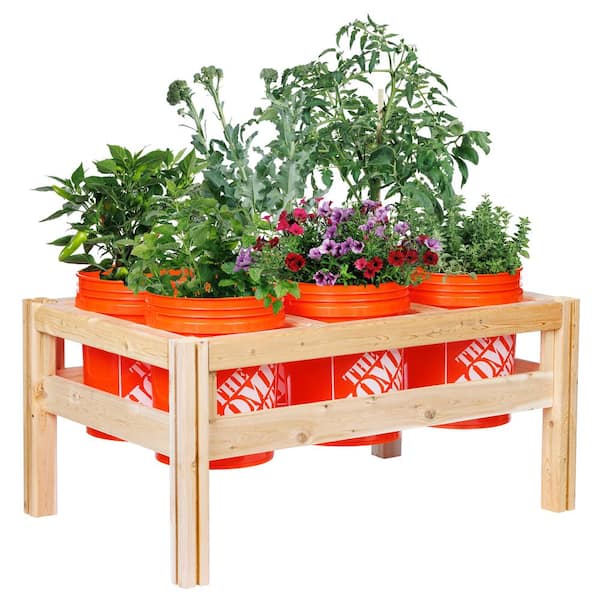 6-Bucket Natural Wood Cedar Rectangle Elevated Garden Raised Bed Frame (43 in. L x 28 in. W x 20 in. H)