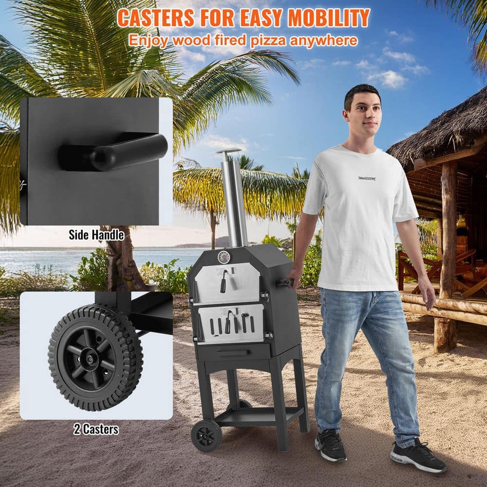 Portable Black Stainless Steel Outdoor Wood Burning Pizza Oven