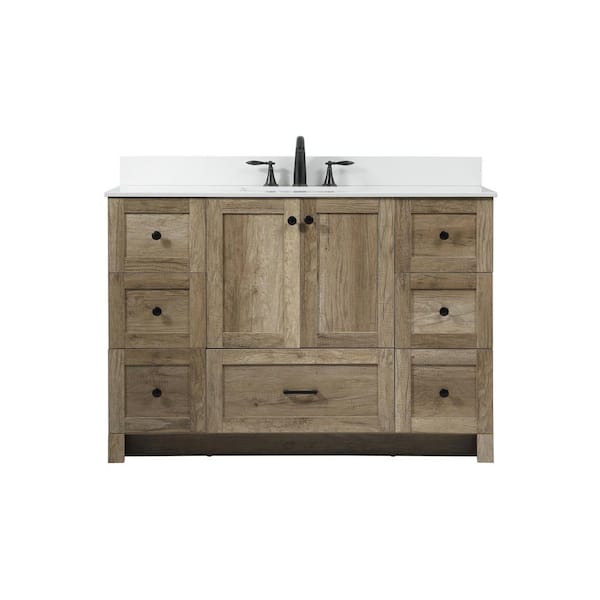 Unbranded Simply Living 48 in. W x 19 in. D x 34 in. H Bath Vanity in Natural Oak with Ivory White Engineered Marble Top