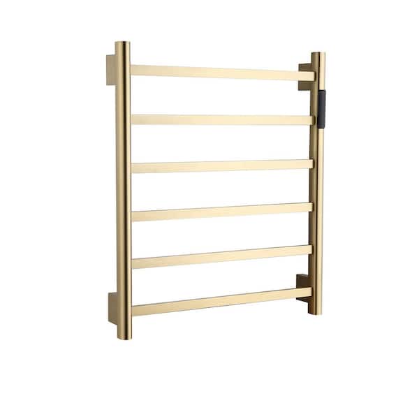 Unbranded 6-Bar Plug-in/Hardwired Wall Mounted Electric Towel Warmer Rack in Brushed Gold with Timer Waterproof