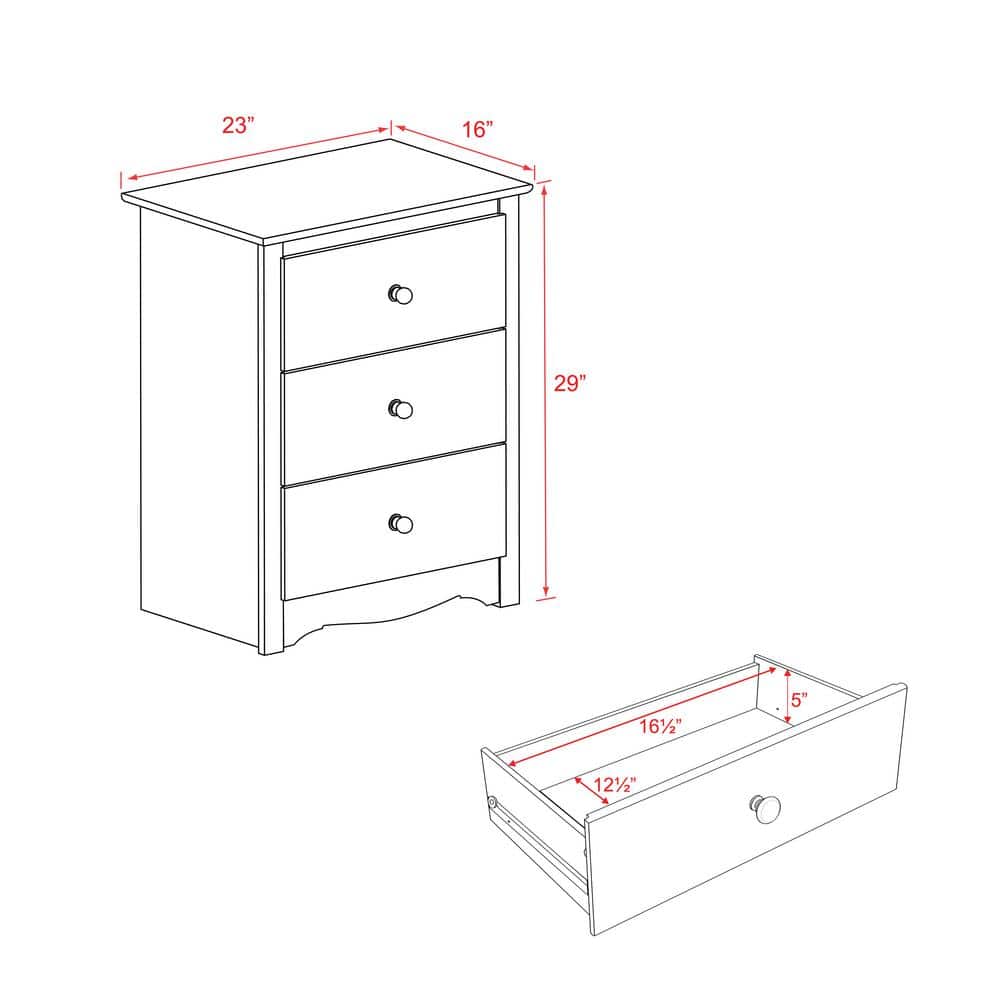 Monterey White 3-Drawer Nightstand with Pewter Knobs - 35.5"