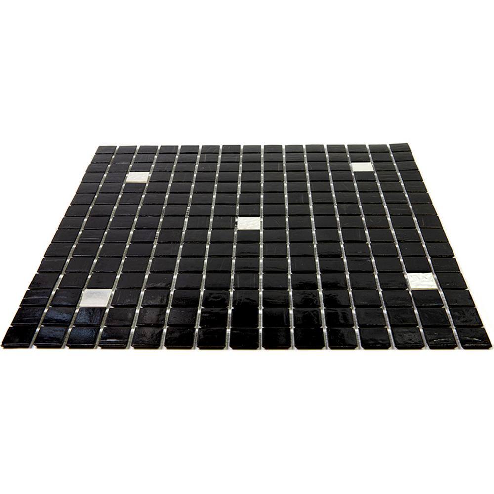 12" x 12" Black and White Iridescent Glass Mosaic Tile