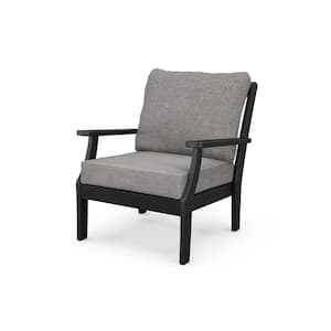 Braxton Black Stationary Plastic Outdoor Patio Deep Seating Lounge Chair with Grey Cushions