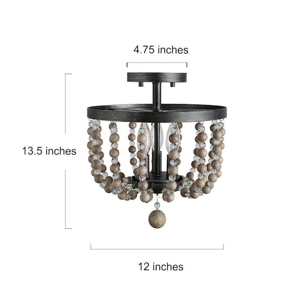 LNC Farmhouse 12 in. Black Drum Semi Flush Mount with Crystal Wood