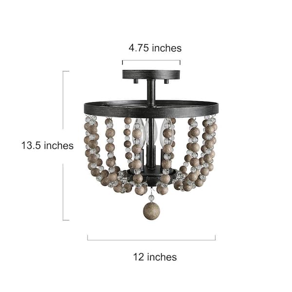 Lnc Farmhouse Black Drum Semi Flush Mount With Crystal Wood Beads Rustic Kitchen Porch 3 Light Circle Ceiling Fixture A03400 - Porch Ceiling Lights Semi Flush Mount Light Fixtures