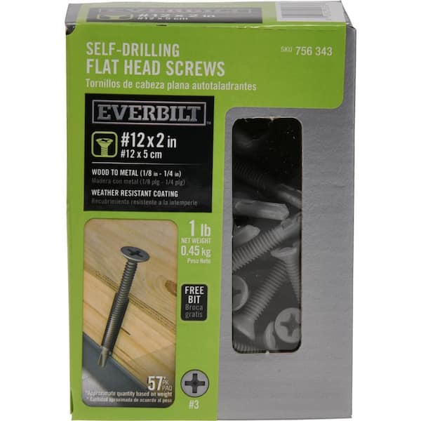 Everbilt #12 2 in. Phillips Flat-Head Self-Drilling Screw 1 lb.-Box (66-Piece)