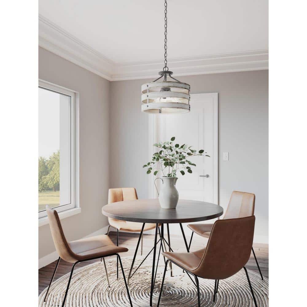 Gulliver 17" White and Galvanized Farmhouse Drum Light