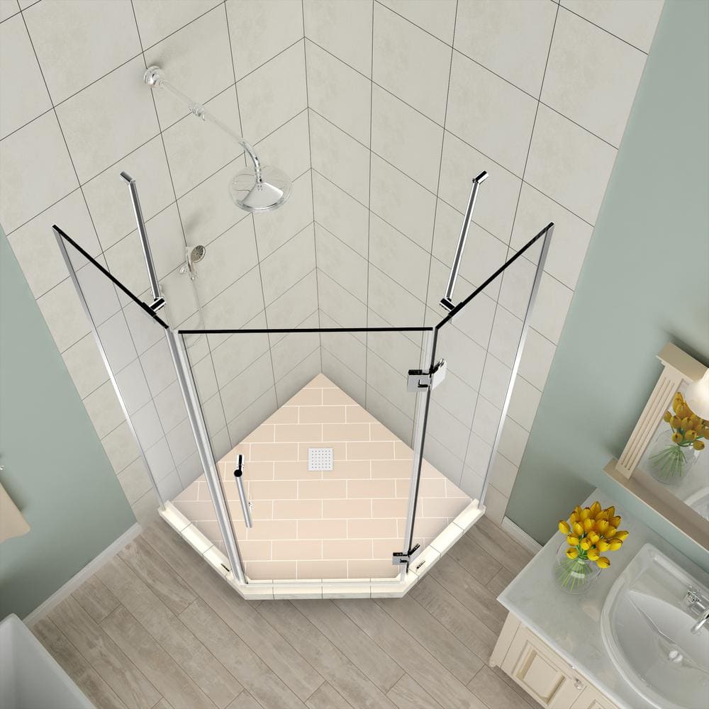 Merrick Chrome Frameless Neo-Angle Hinged Shower Enclosure