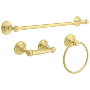 Greenwich 3-Piece Bath Hardware Set with Towel Ring Toilet Paper Holder and 24 in. Towel Bar in Polished Brass