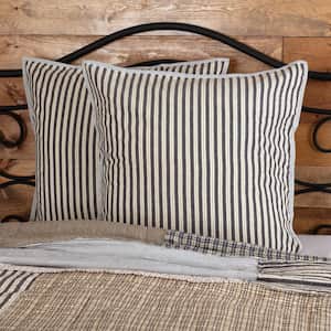 Ashmont Gray Vintage White Farmhouse Ticking Stripe Cotton Euro Sham