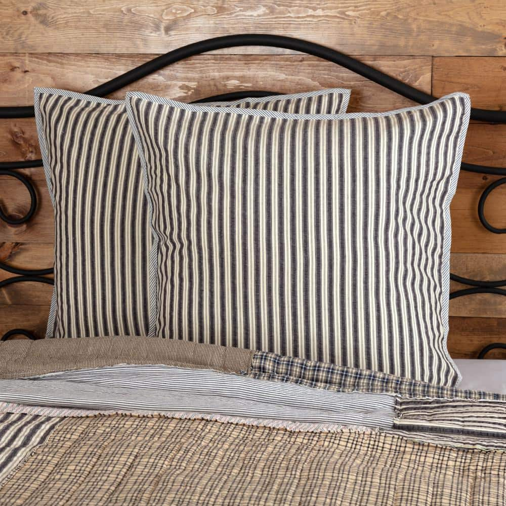 VHC BRANDS Ashmont Gray Vintage White Farmhouse Ticking Stripe Cotton Euro  Sham 23365 - The Home Depot