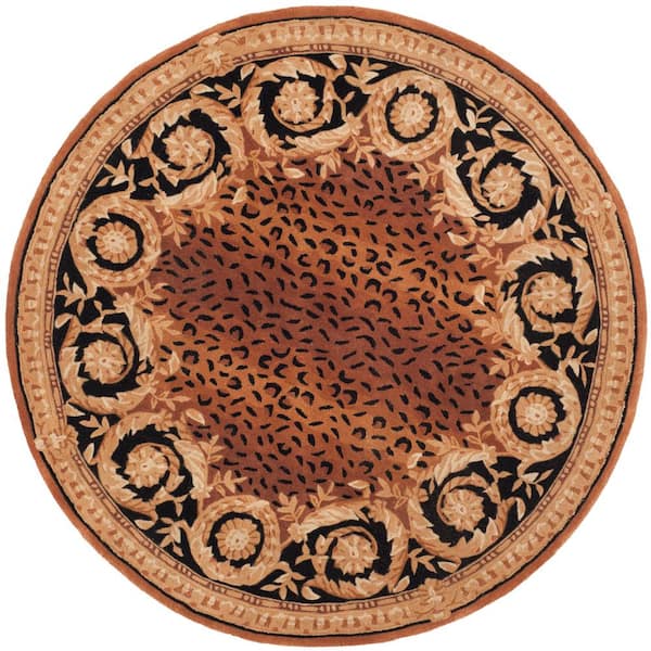 SAFAVIEH Naples Black/Gold 6 ft. x 6 ft. Round Animal Print Area Rug