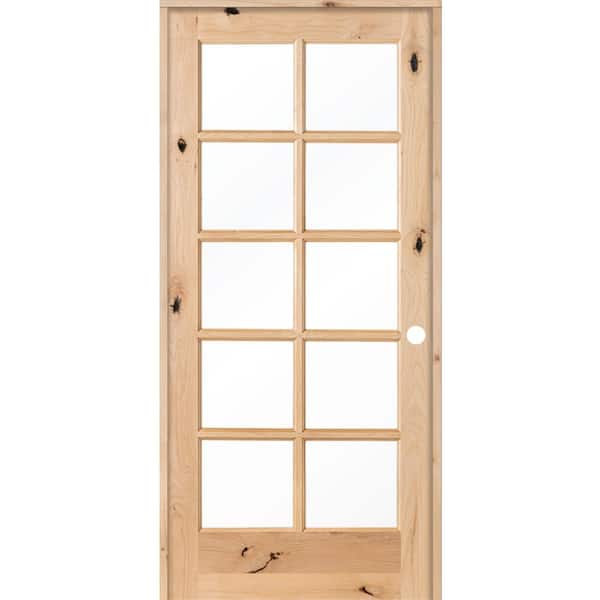 Krosswood Doors 36 in. x 80 in. Knotty Alder 10-Lite Low-E Insulated Glass Solid Wood Left-Hand Single Prehung Interior Door