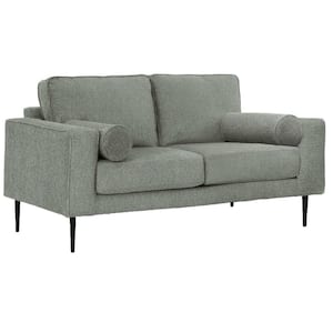35 in. Gray and Black Solid Print Polyester 2-Seater Loveseat with 2 Pillows