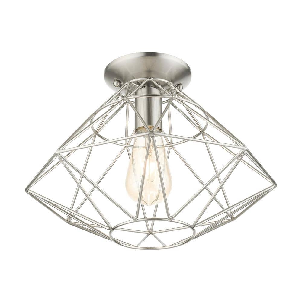 Modern Brushed Nickel Geometric Single-Light Flush Mount