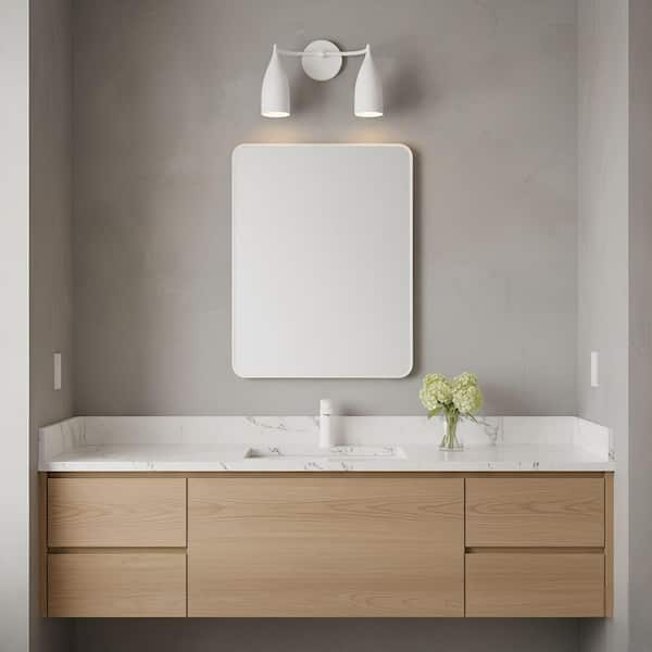 Maya 14.75 in. W x 10.125 in. H 2-Light Matte White Dimmable Bathroom Vanity Light with No Bulbs Included