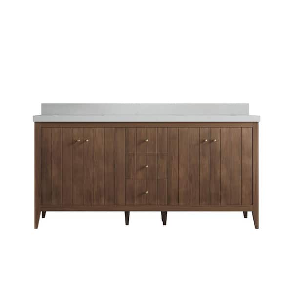 Willow Collections Atlanta Teak 72 in. Double Sink Freestanding Dark Natural Bath Vanity with Carrara Qt. Top Unassembled