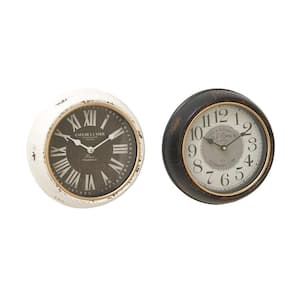 White Metal Analog Wall Clock with Fluted Frame (Set of 2)