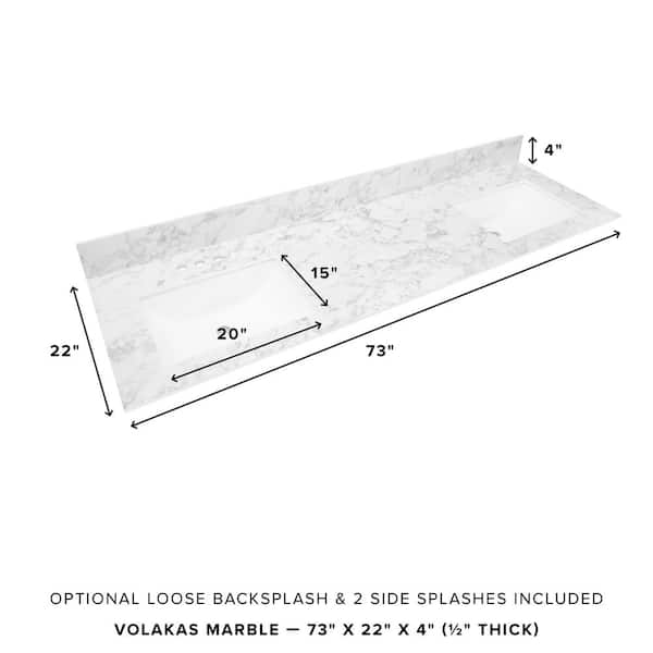 THINSCAPE 73 in. W x 22 in. Vanity Top in Volakas Marble with