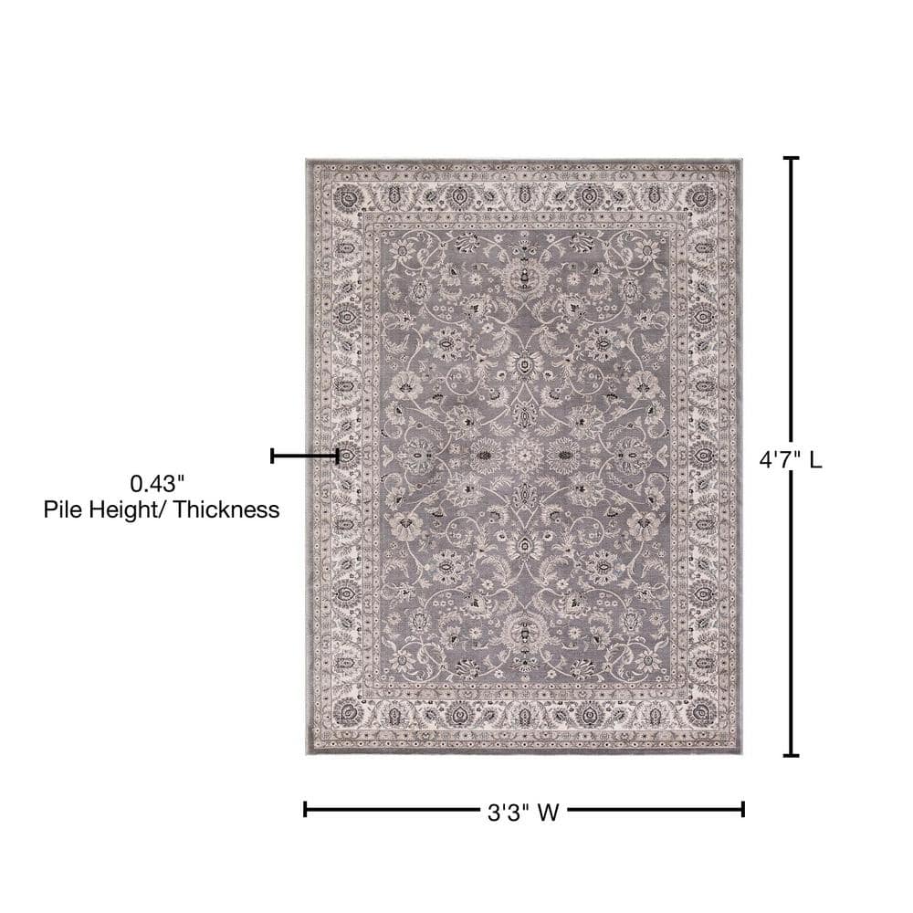 Gray and Beige Synthetic Tufted Oriental Area Rug, 3' x 5'