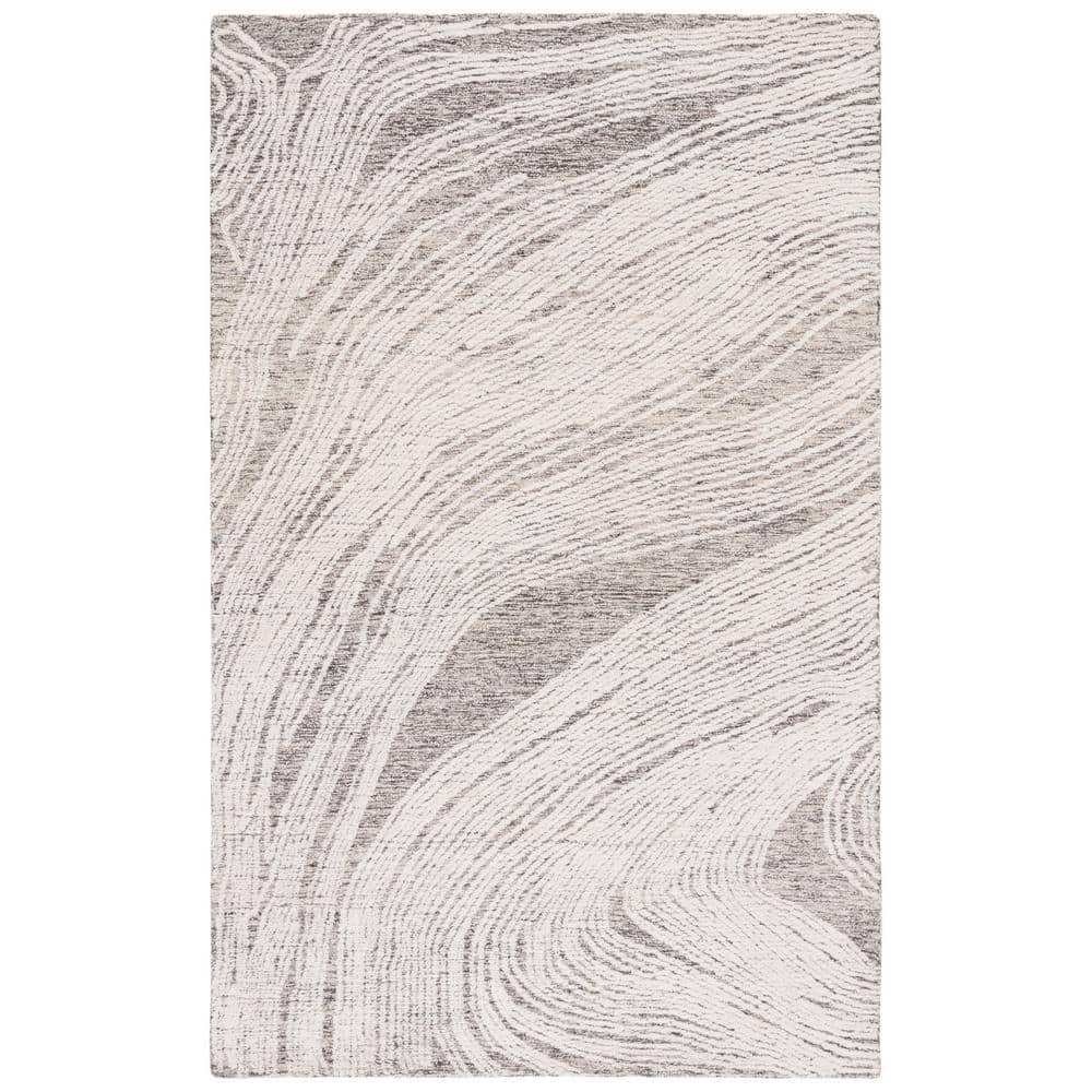 Ivory and Gray Abstract 4' x 6' Hand-Tufted Wool Area Rug