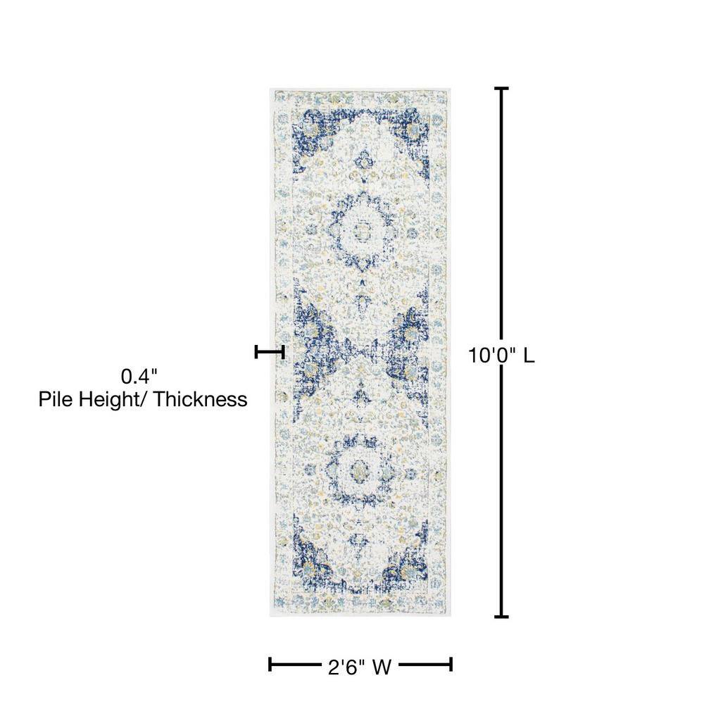 Blue Reversible Synthetic Persian Style Runner Rug, 2' 6" x 10'