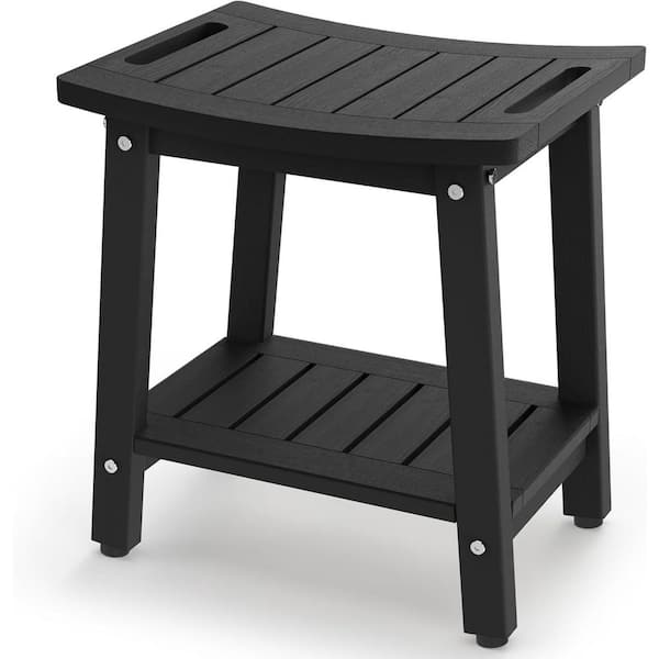 HDPE Series 16 in. W Freestanding Waterproof, Storage Shelf, Adjustable Feet Shower Bench Seat in Black