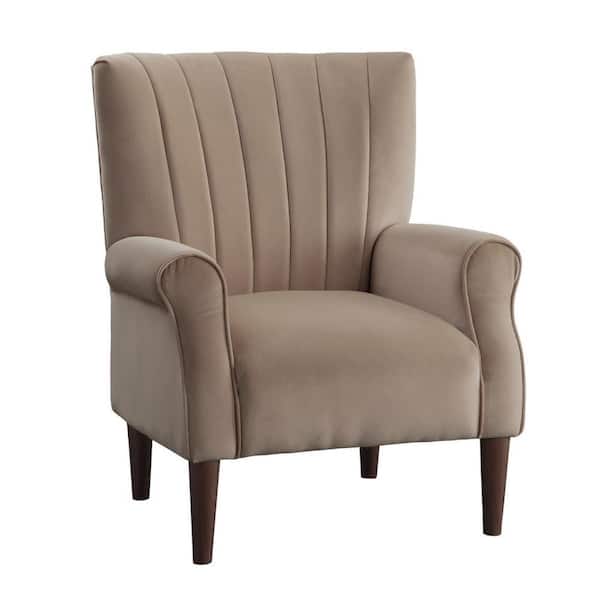 Benjara Brown Velvet Arm Chair with Tufted