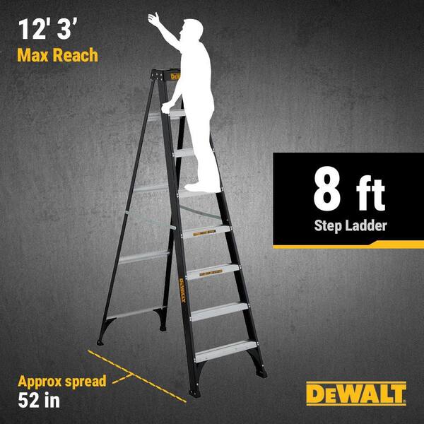 DEWALT 8 ft. Fiberglass Step Ladder 12.2 ft. Reach Height