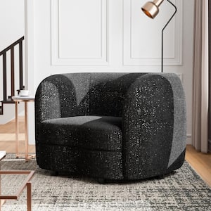Julia Black Boucle Polyester Fabric Modern Accent Barrel Chair With Wood Legs