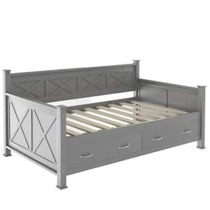 Gray Twin Size Daybed with 2-Large Drawers and X-Shaped Frame