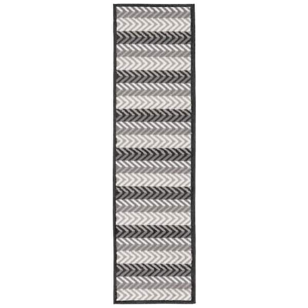 Pyramid 2 ft. x 8 ft. Gray/Ivory Black Striped Chevron Runner Rug