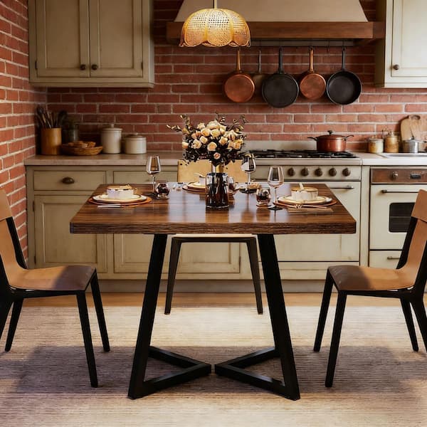 Vintage Square Wood Outdoor Dining Table, Wood Kitchen Table