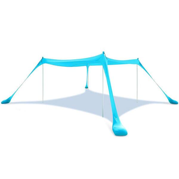 10 ft. x 10 ft. Blue Beach Tent Sun Shelter - UPF50+ Pop Up Canopy with Sandbags and Shovel
