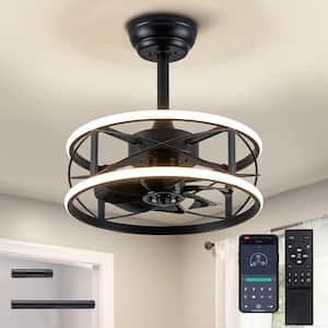 15.7 in. Indoor Black Ceiling Fan with Dimmable Intergrated LED Lights Downrod Mount with Remote and APP Control
