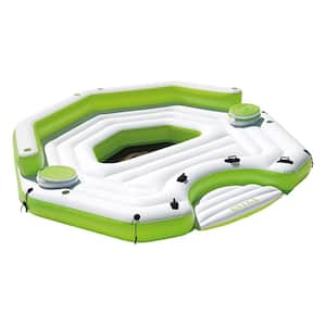 Multi-color Vinyl Octogon Inflatable 6-Person Key Largo Party Island Pool Float with Built-In Coolers