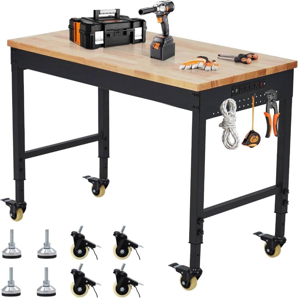 "60""x22"" Wood Workbench 2000 LBS, Rolling Work Table with Pegboard, Power Outlets & 9 ft power cord & Locking Casters" price history on PriceWatchPro